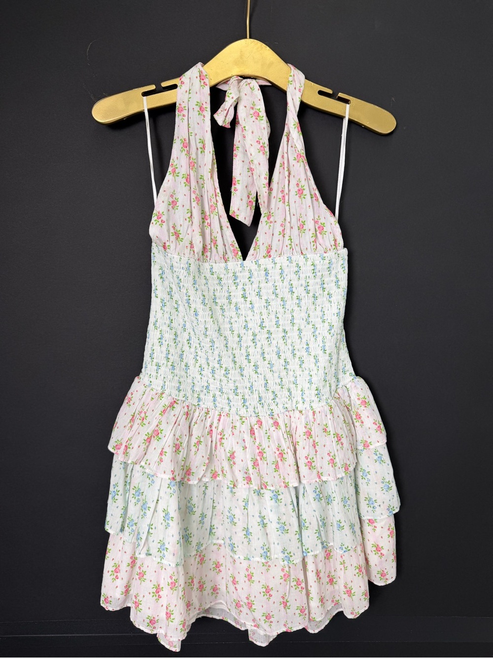 Altar'd State Pink Floral Halter Tiered Dress